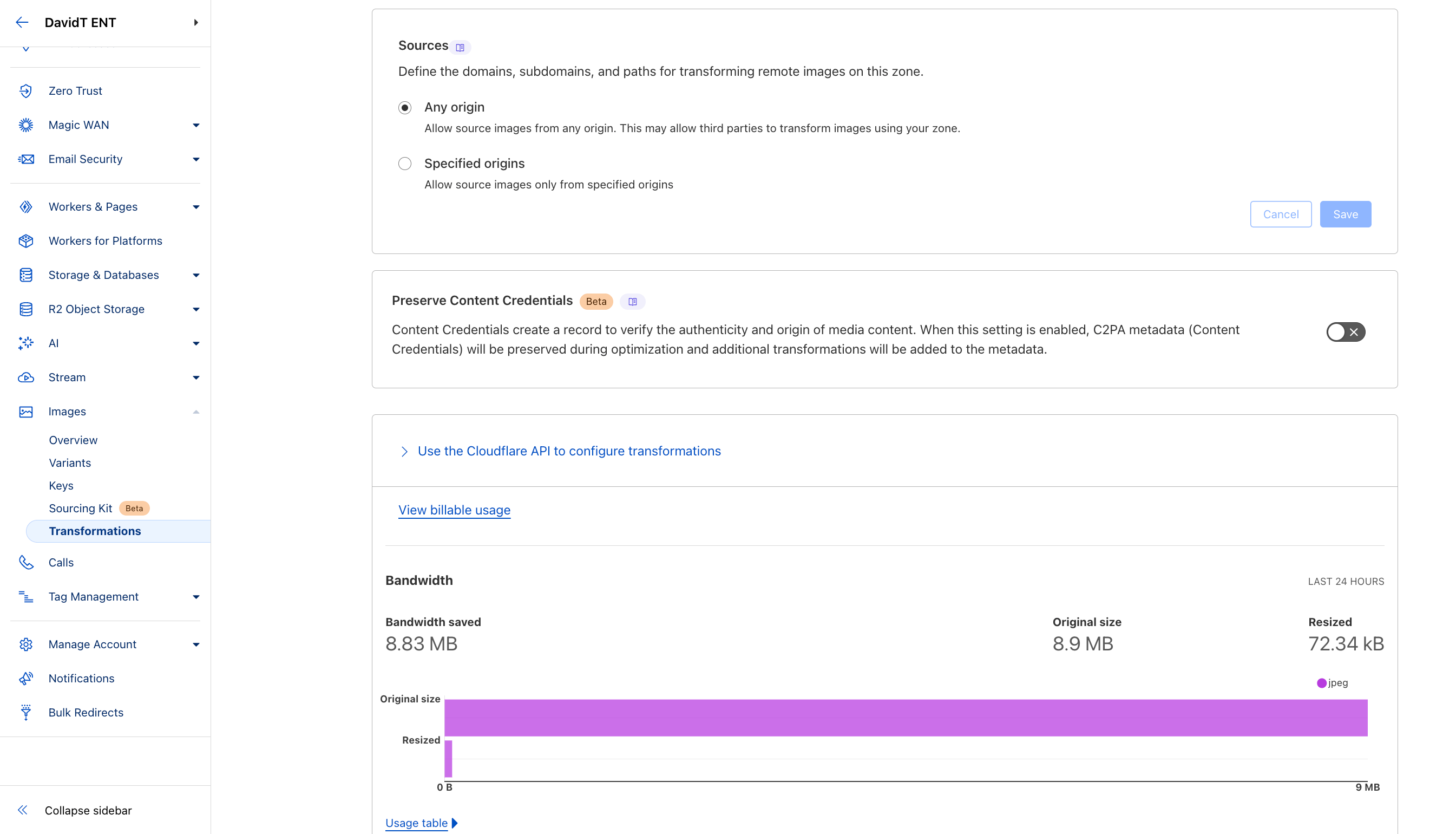 Zone Image Transformation Dashboard Settings
